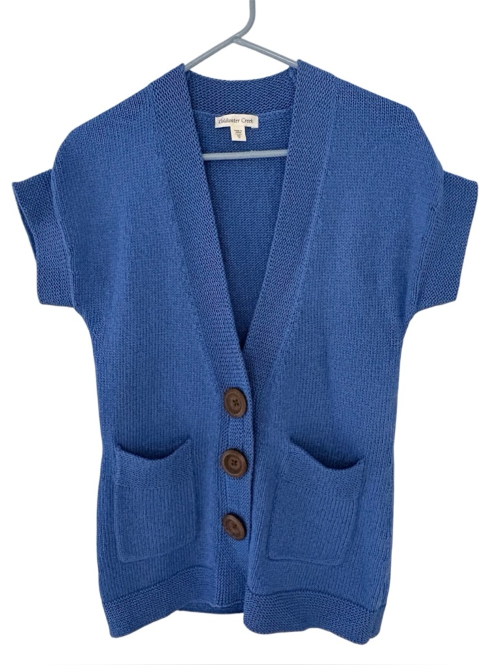Coldwater Creek short sleeve blue cardigan Sz 4 XS